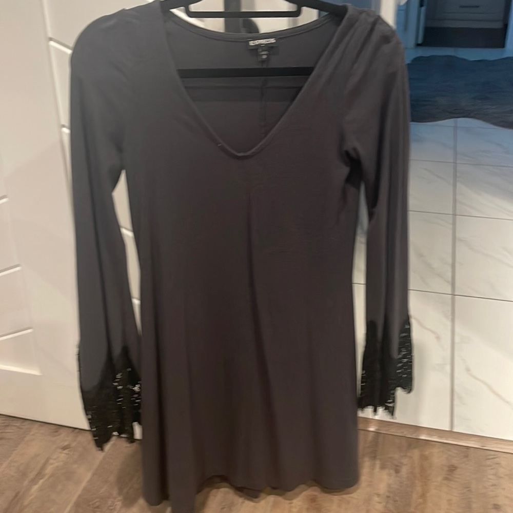 Express charcoal grey with black lace sleeves dress